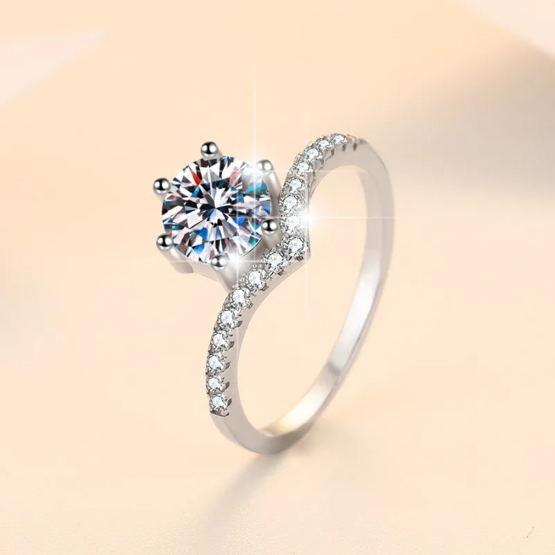 JZ0002 Lefei Fashion Trendy Luxury Color D Classic Moissanite 1Ct Shape V Ring For Women s925 Silver Party Elegant Jewelry Gifts