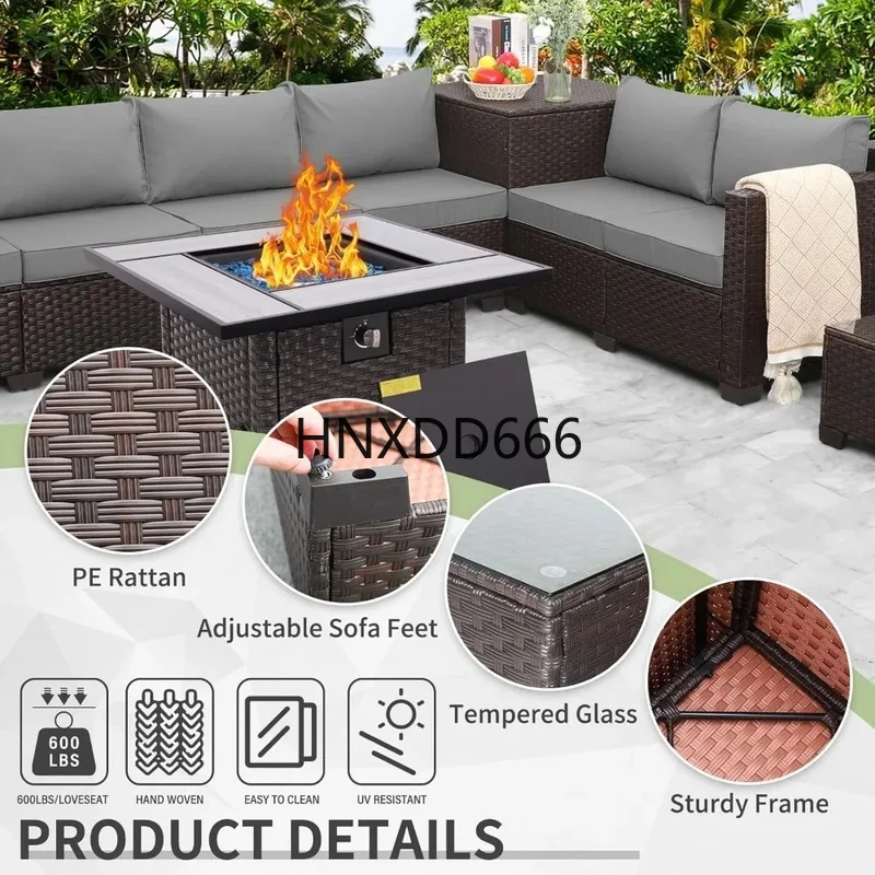 7-Piece Outdoor Patio Furniture Set - Brown Rattan Sectional Sofa Loveseat Conversation Set with Storage Bin