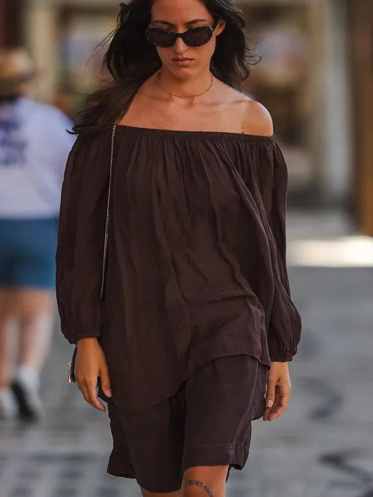 

HH женский летний модный топ с длинными рукавами и украшением на плечах + эластичный пояс с карманами на шнурке, мини однотонный короткий комплект Mujer