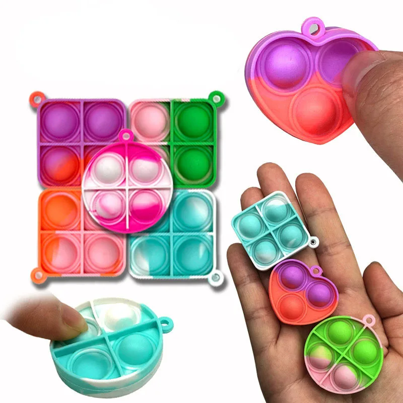 30 Stücke Mini Pop Fidget Stressabbau Spielzeug Blase Squeeze Schlüsselanhänger Spielzeug für Kinder Erwachsene Dekompression Reduzieren Druck Geschenke