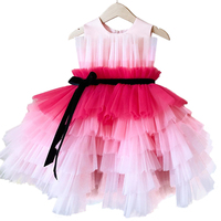 Cute Girl's Pink Tiered Tulle Birthday Party Dress Pageant Perform Princess Ball Gown for 1, 2, 3, 4, 5, 6,7,8,9,10,11,12Y Kids