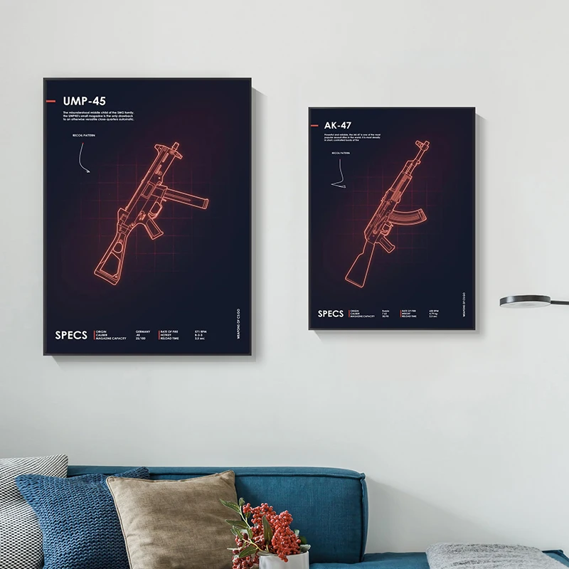 Neon Weapons Ak 47 Gun Cs Go Poster Canvas Painting Shooting Game Gun Wall Picture For Army Fan Room Wall Home Decor