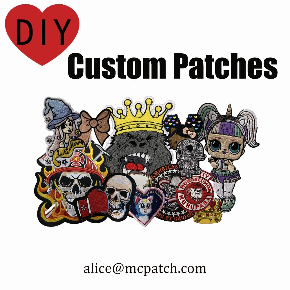 Custom Embroidery Patches for Clothing Military Police Biker Club PVC Rubber Woven Print Chenille Patch Hook Loop Iron on Caps