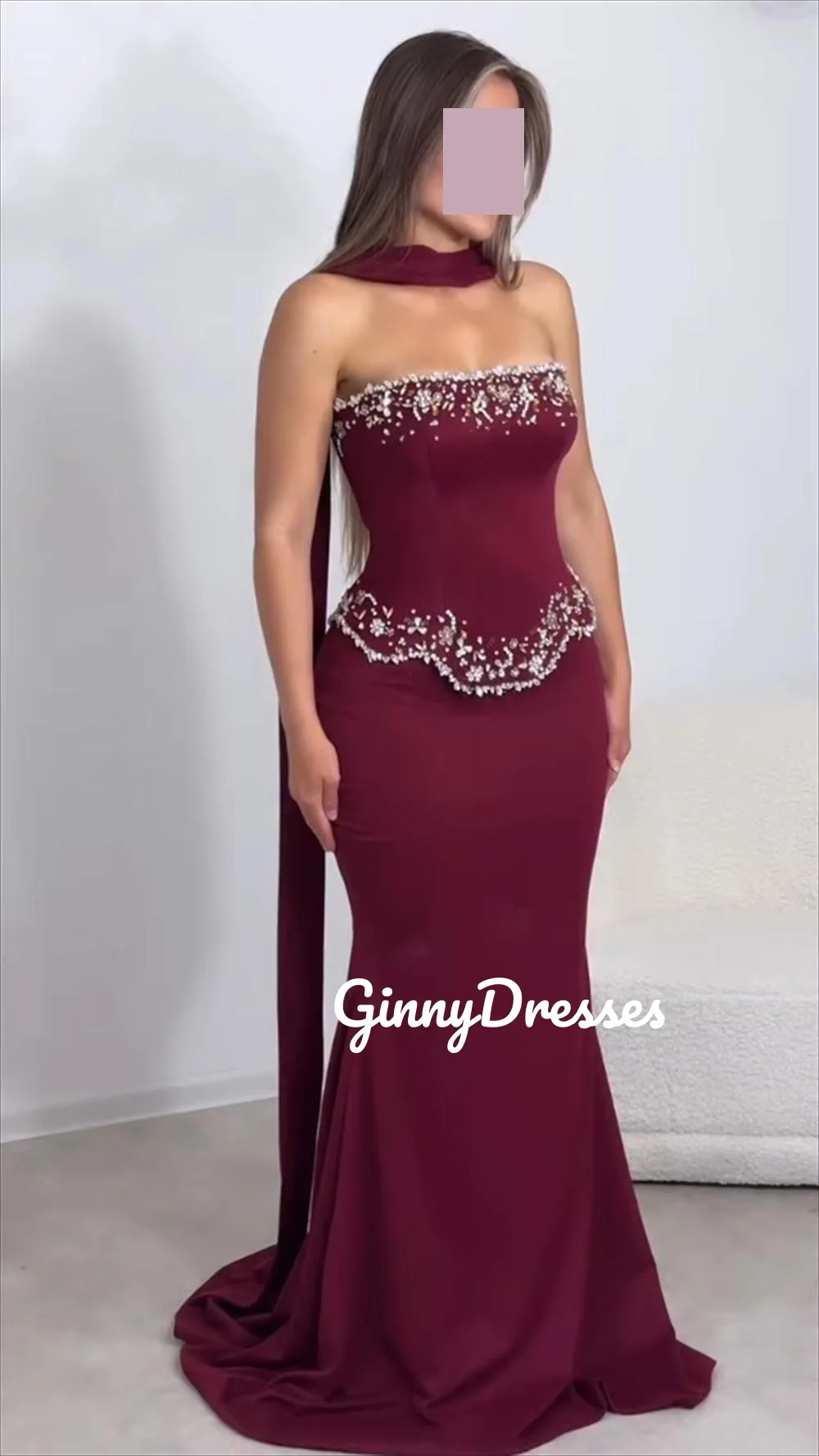 Robes de soirée de luxe personnalisées, style sirène, sans bretelles, longueur au sol, pour événements spéciaux, perles bordeaux, fermeture éclair, robes F