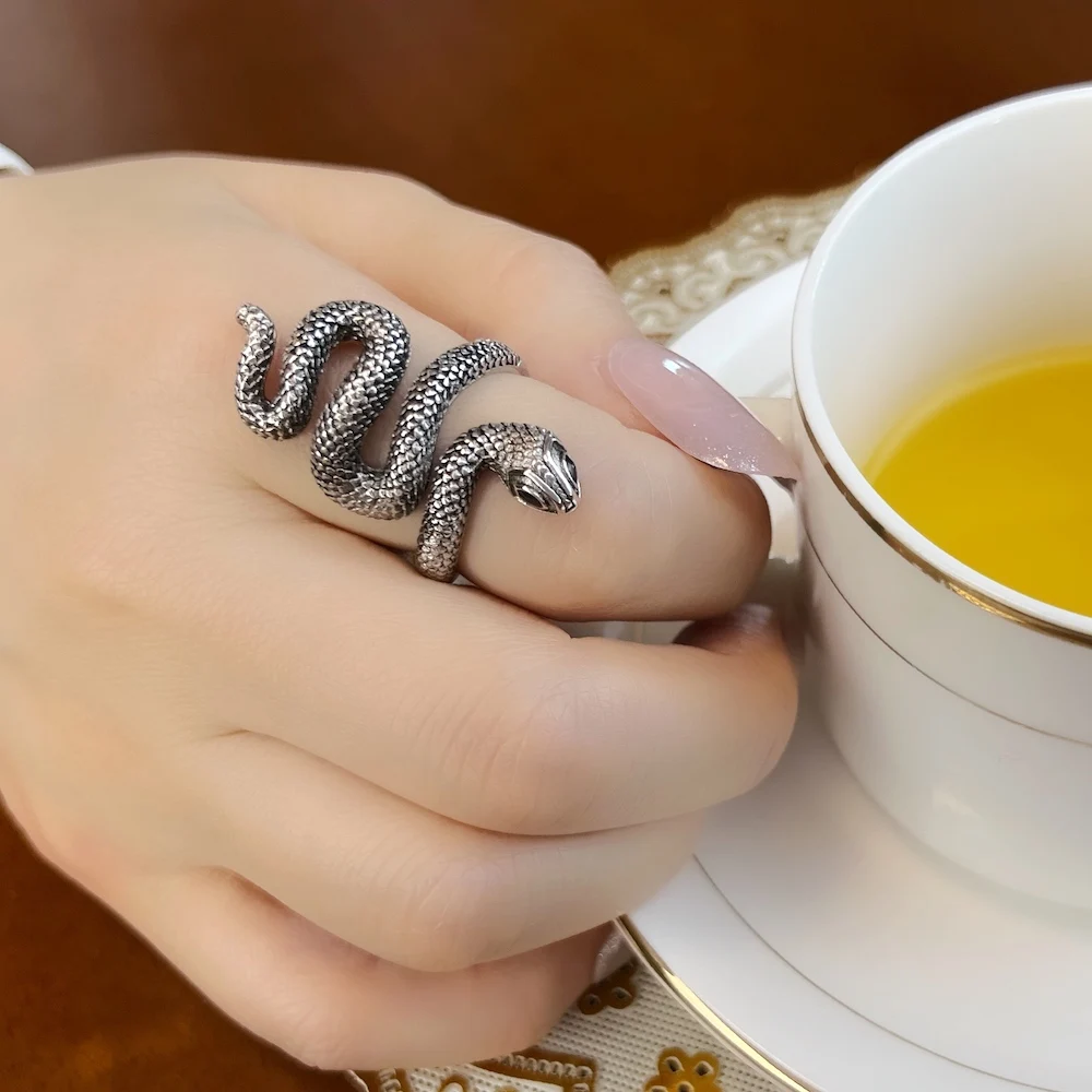 Ring Blackened Snake,Europe Style Glam Fine Jewerly For Women Gift In 925 Sterling Silver