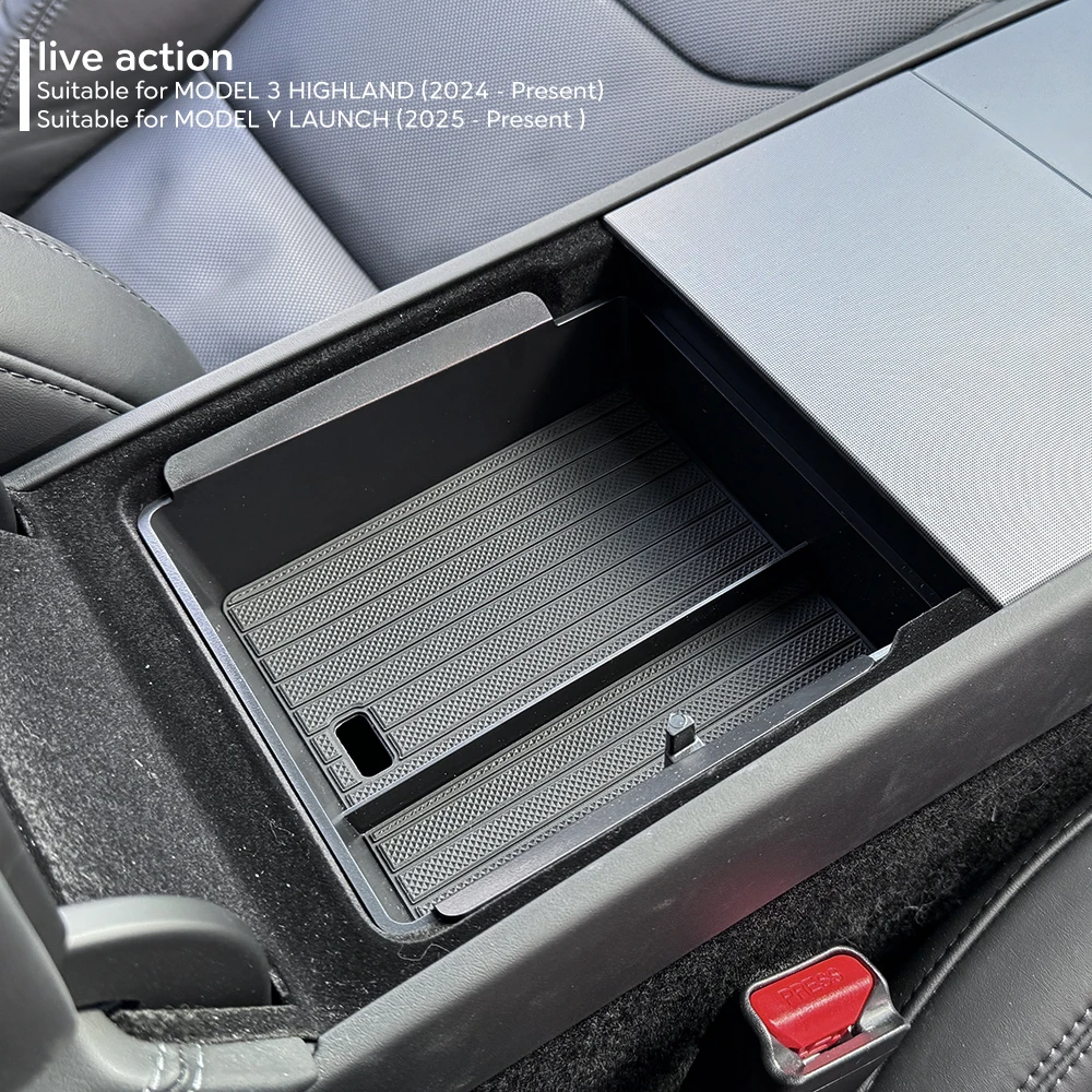 For Tesla Model Y Juniper 2025 Launch Center Console Eyeglasses Storage Box Armrest Box Upper&Lower Silicone Pad image 3