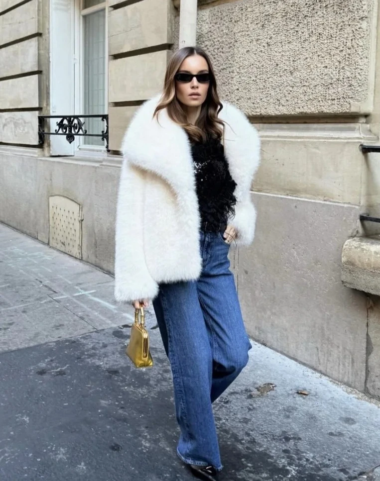 Giacca da donna corta in pelliccia sintetica spessa calda morbida manica lunga cappotto invernale capispalla moda