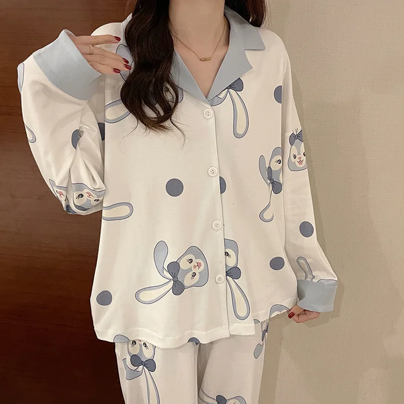 Disney Star Dailu Herbst neue reine Baumwolle Pyjamas weibliche Cartoon niedlichen Mädchen Stil Strickjacke Langarm Hose Lounge wear Set