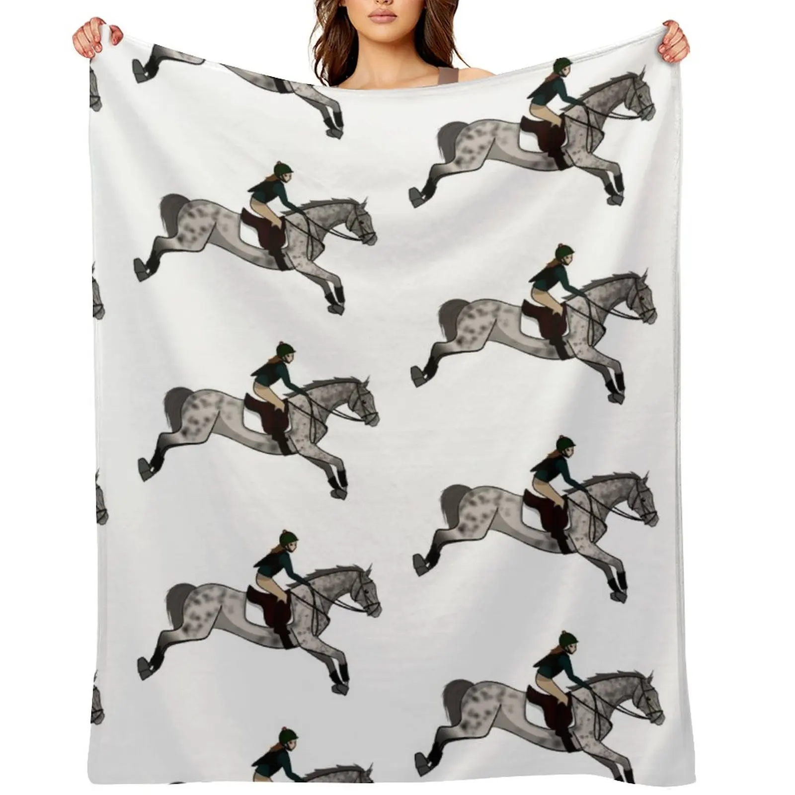 

Gray horse and rider jumping Throw Blanket Bed covers Soft Plaid Hairy Retros Blankets