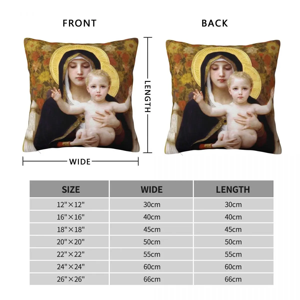 Virgin Of The Lilies Bouguereau Pillowcase Polyester Linen Velvet Creative Decor Throw Pillow Case Home Cushion Cover Wholesale