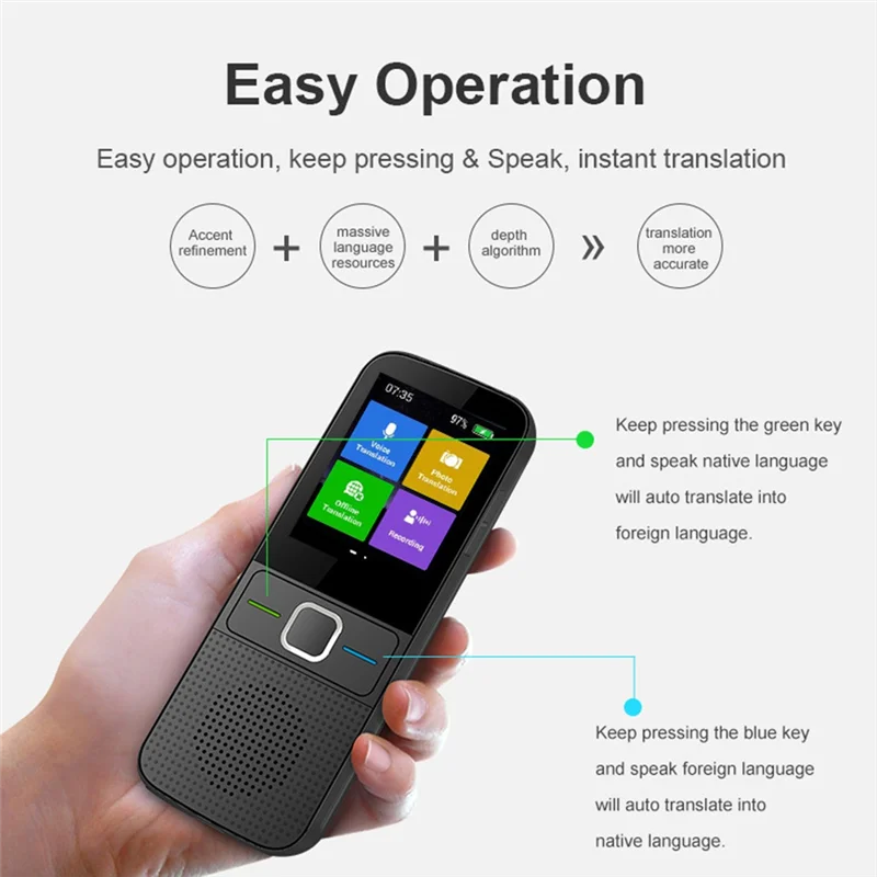 

A37T-T10 Smart Voice Translator Instant Real-Time Translation 137+ Languages, Powered Offline Capabilities B