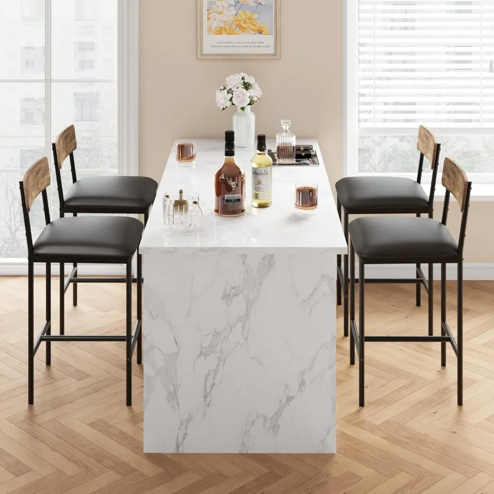 مجموعة مقاعد بار مكونة من 4 قطع، مقاعد بارتفاع منجدة مع مسند ظهر ومسند للقدمين، سهلة التجميع، مقاعد بار #3