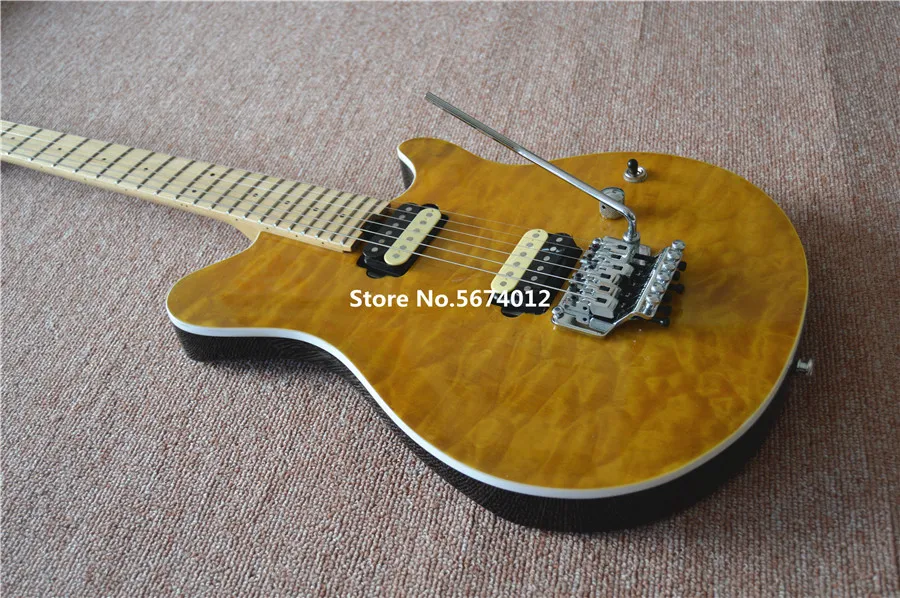 The 2022 customized yellow waterripple electric guitar dual vibrato zebra pickup costs free shipping