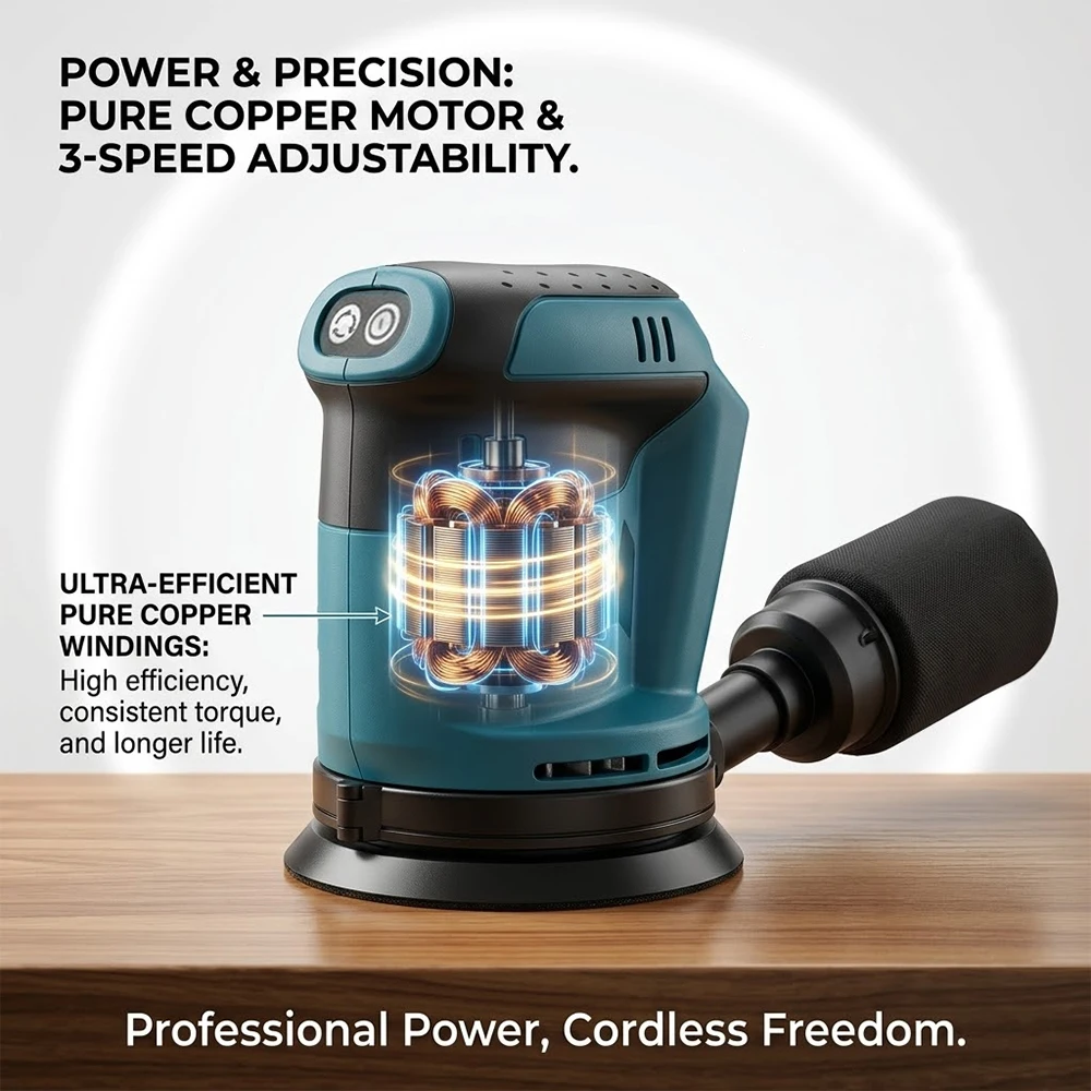 Cordless Random Orbital Sander 125mm Woodworking Grinder Polishing Electric Grinding Machine Power Tool Fit Makita 18V Battery