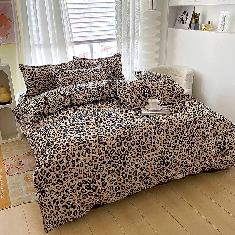 Leopard Print Duvet Cover Twin Queen 3 Pcs Wild Animal Cheetah Skin Fur Print Bedding Set Microfiber Reversible Comforter Cover