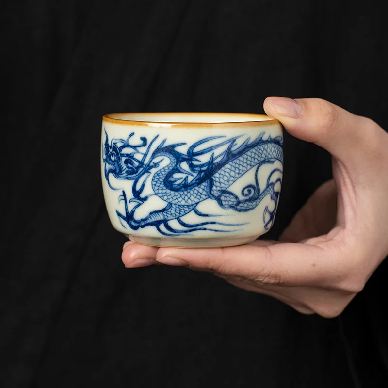 115ml Ru Kiln Blue And White Dragon Pattern Master Cup Singl Personal High end Tea Cup Exquisite Tasting Cup KungFu Tea Set