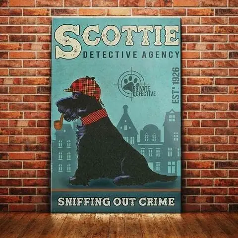 Vintage Funny Tin Signs Scottish Terrier Dog Detective Agency Tin Sign Decoration Creative Fun Home Bathroom Patio Bar Bar Poste