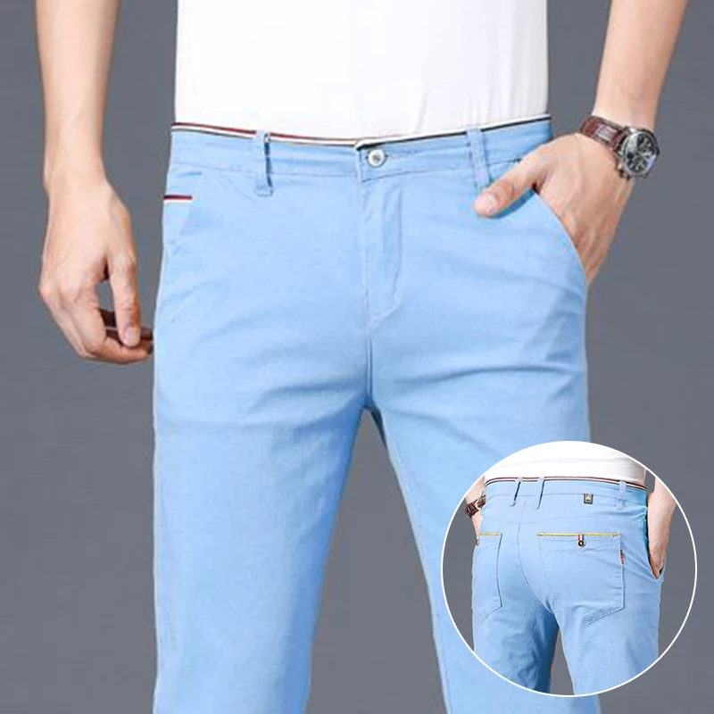 

2025 new Men Loose Ankle Length Jeans Male Elasticity Casual Harem Denim Pants Elastic Waistband Blue Sky Blue Trousers