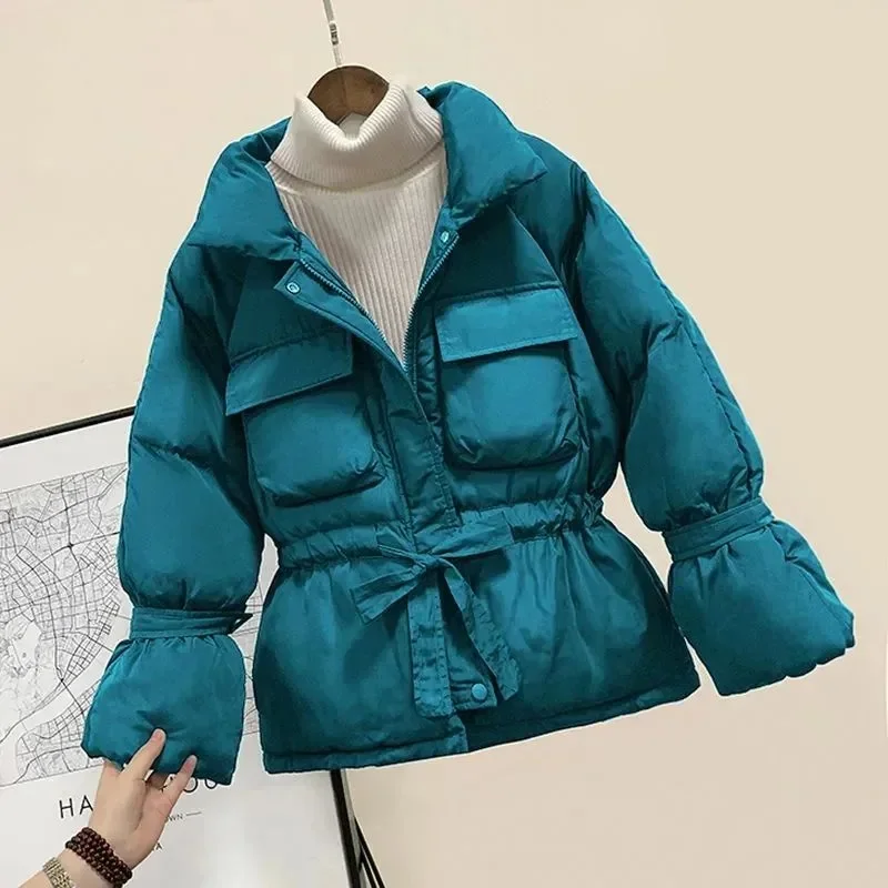 2023 Women's Autumn and Winter Warm Parka Coat Women's Stand Collar Coat High Street Long Sleeve Solid Color Down Jacket 2 Color