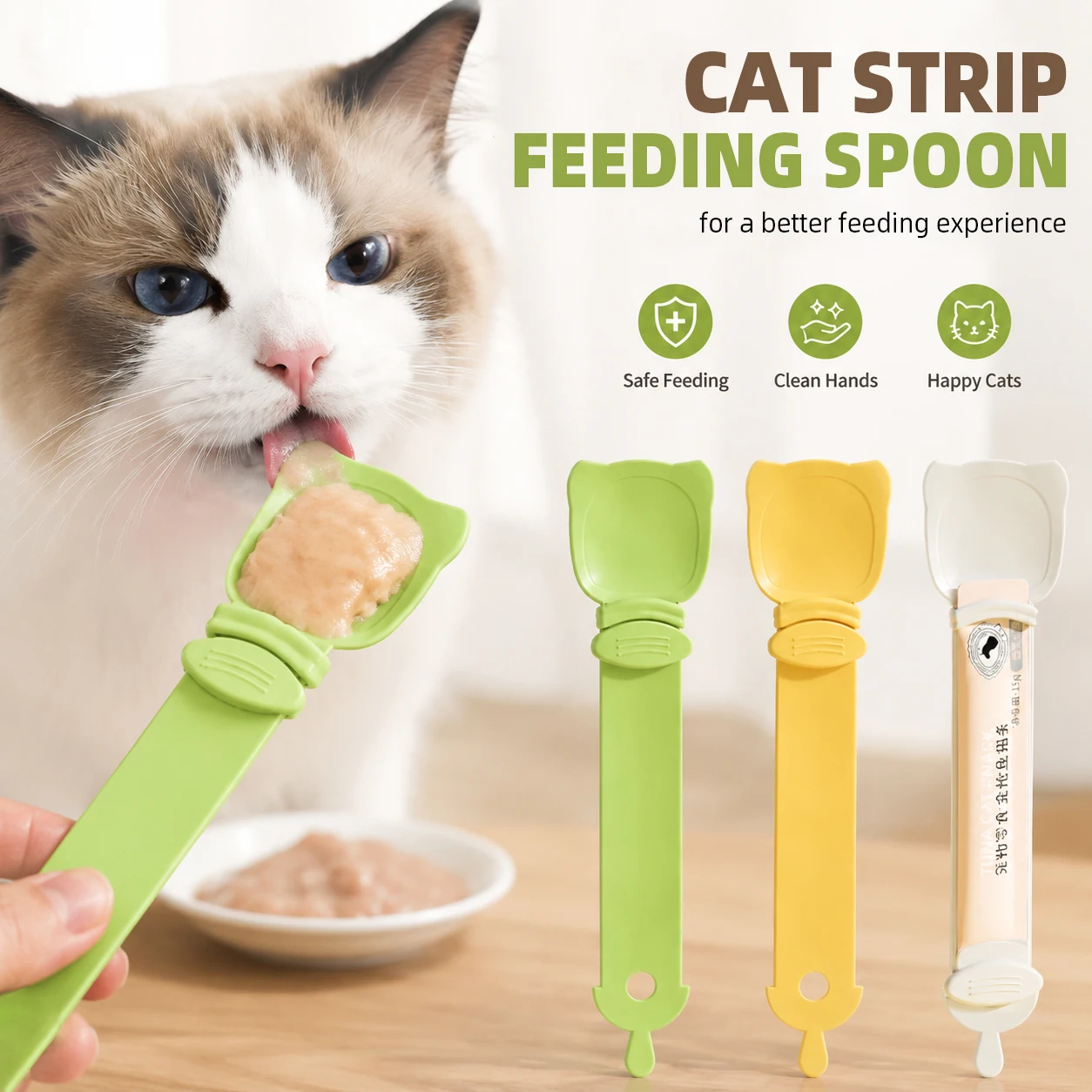 1/3PCS Cat Treat Feeder Spoon Long Handle Wet Food Snack Dispenser Easy Squeeze Feeding Tool for Cats and Kittens Pet Supplies