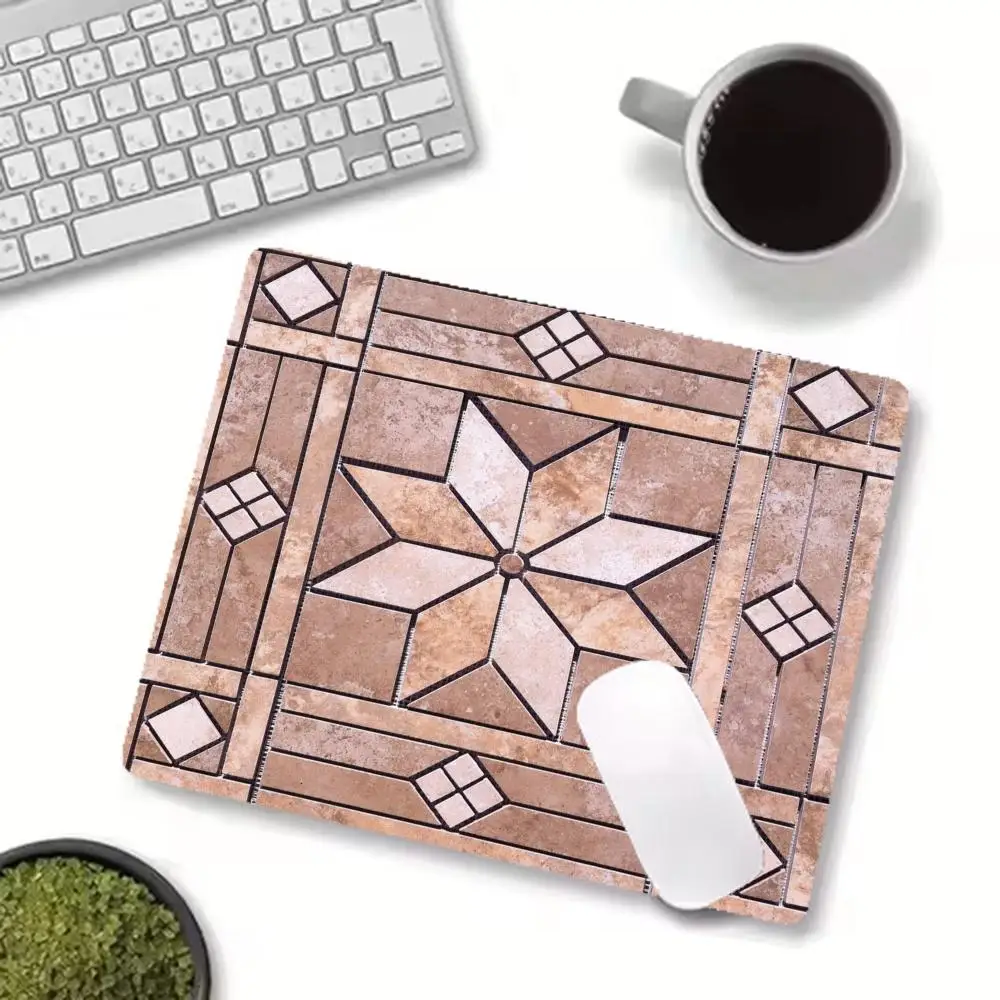 Mouse Pads Vintage Rose Tone Marble Inlay Eight Point Star Ornament Playmat Games Laptop Bedroom Learning Game Card Pad