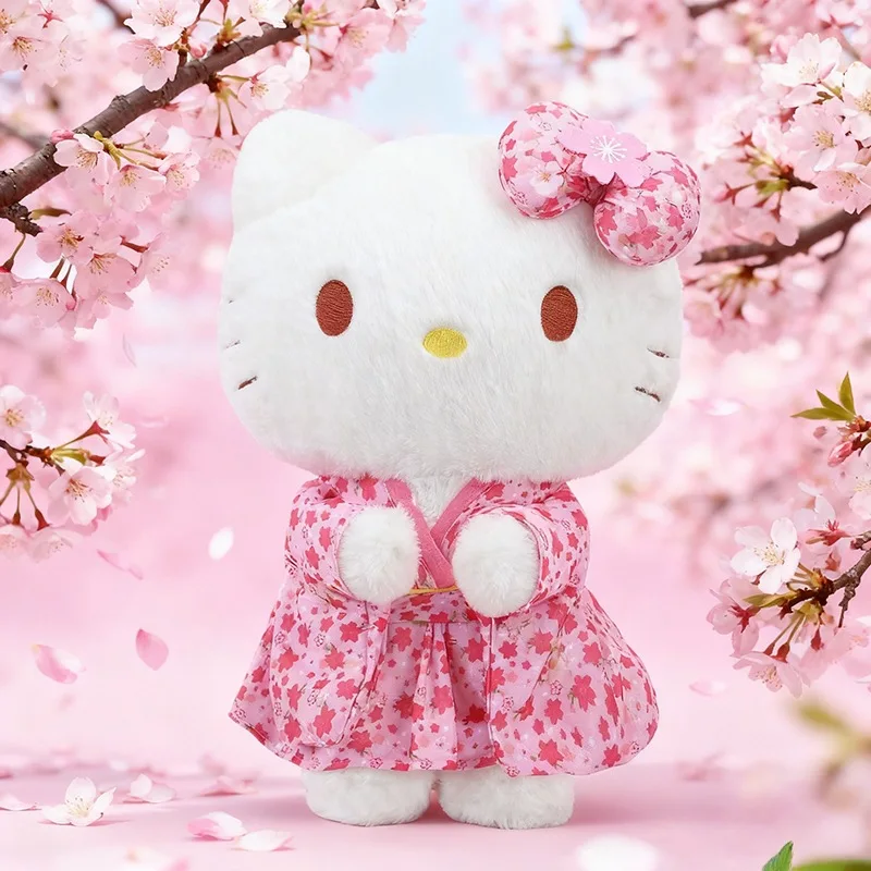 Japanse stijl Sakura roze kimono Hello Kitty knuffel schattig zacht kussen kamer/bank decoratief kussen en metgezel pop meisje cadeau