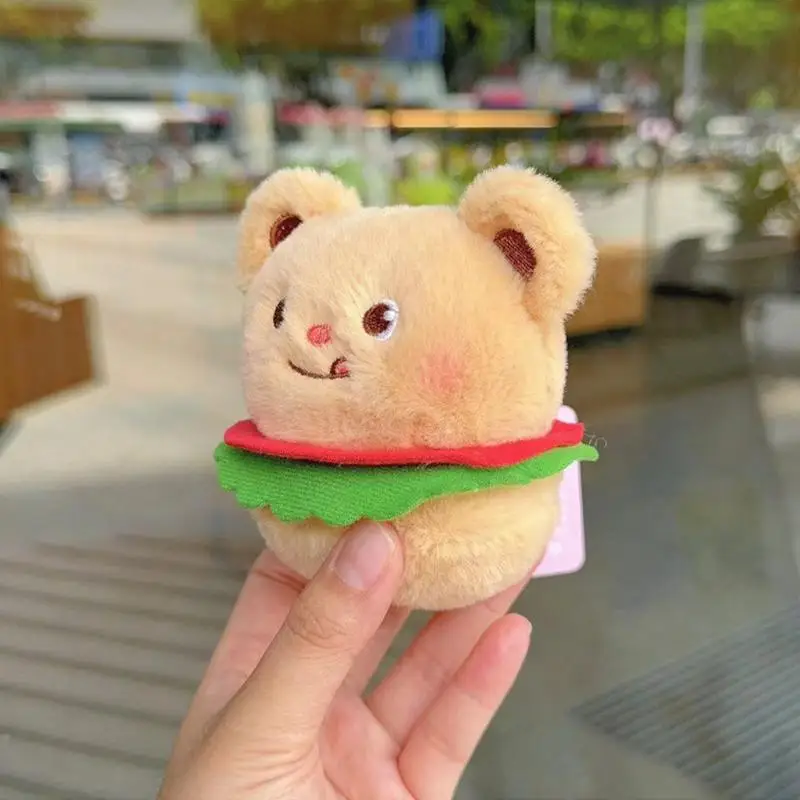 Cute Bear Keychain Backpack Charm Hamburger Bear Plushie Keyring Stuffed Animal Purse Pendant Funny Keychain Cartoon Plush