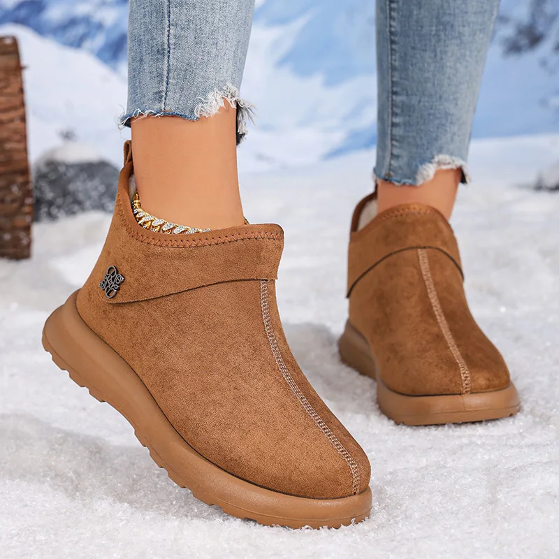 أحذية الثلوج المبطنة بالصوف لشتاء 2025 الأكثر مبيعًا للنساء، أحذية قطنية بسيطة متعددة الألوان غير قابلة للانزلاق ونعل سميك، أحذية قصيرة دافئة ومريحة #1