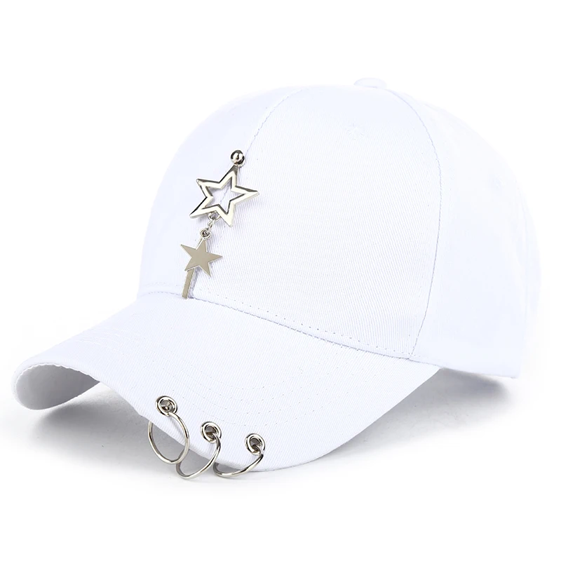 Women\'s Fashion Three Ring Star Pendant Baseball Hat Hip Hop Street Dance Decorative Hat Summer Adjustable Sunshade Hat