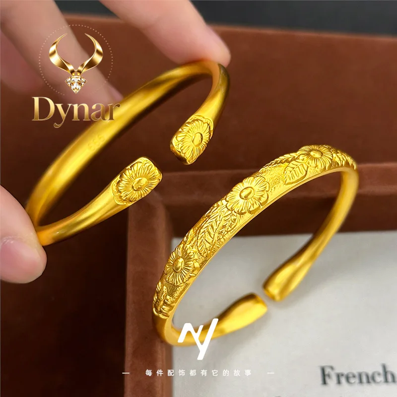 Dynar Jewelry   New Chinese design ethnic style 24K real gold open-ended blooming pinellia pinellia 9999 bracelet open-ended fem