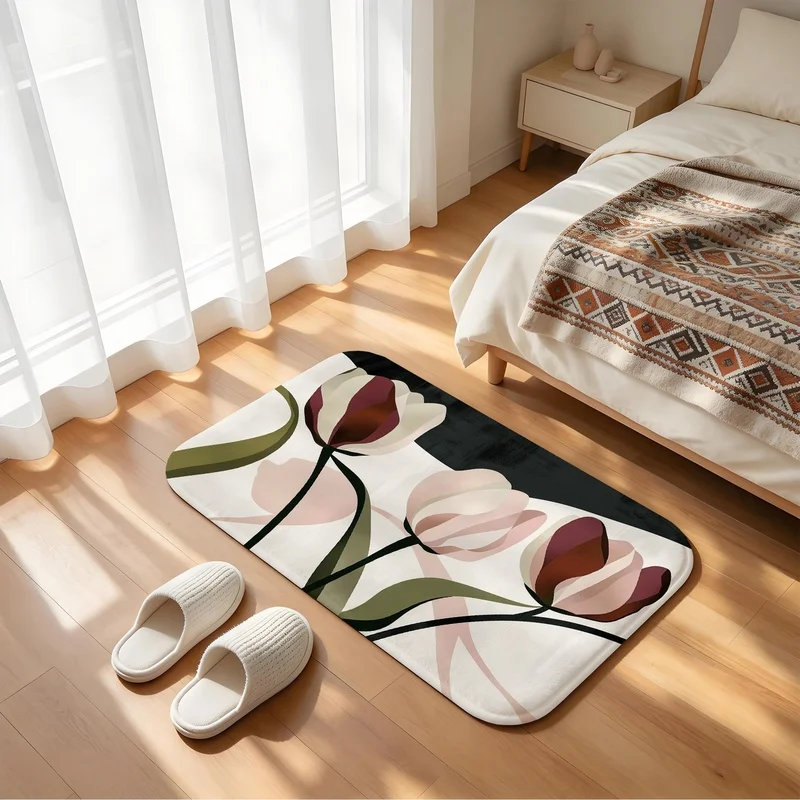 Morandi Tulip Art Print Doormat Non Slip Absorbent Floor Mat Neutral Floral Home Decor Entry Rug
