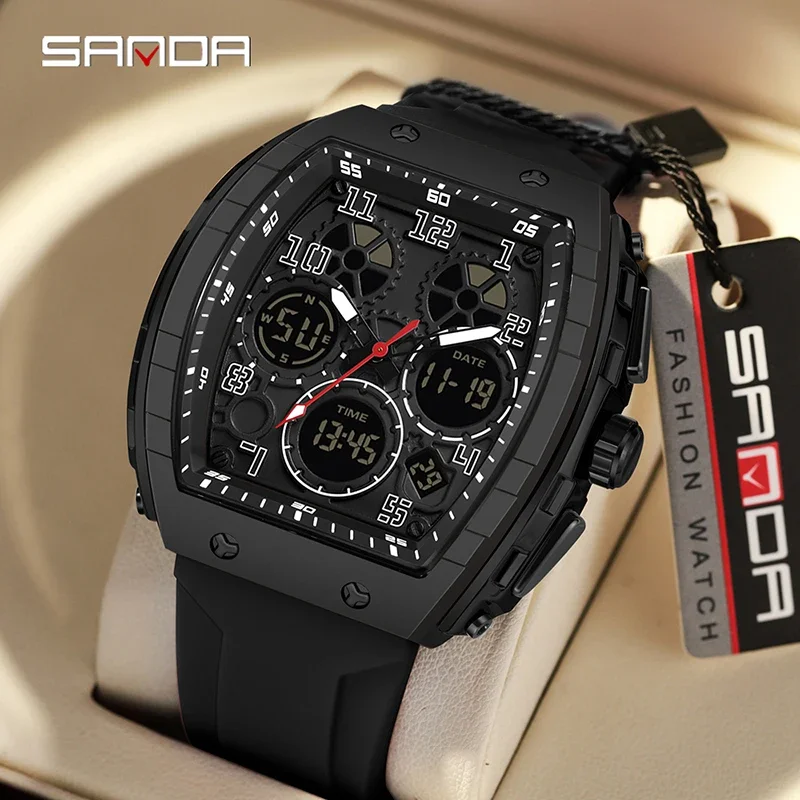 SANDA 6157 brand\'s new electronic watch digital multifunctional fashion trend men\'s watch silicone waterproof alarm clock men