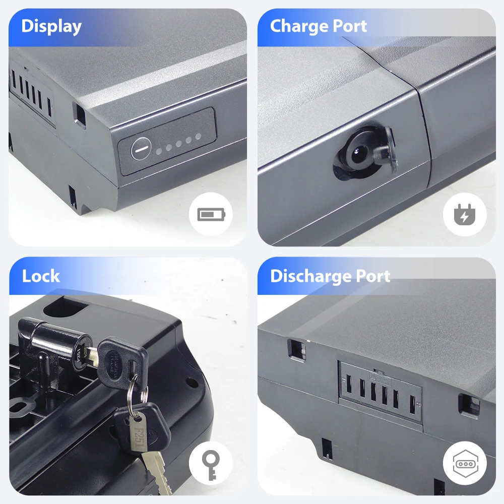 36V 48V Rear Rack Battery Box 18650 21700 40pcs 60pcs cells for 10S6P 13S3P 10S4P Carrier Electric Bicycle