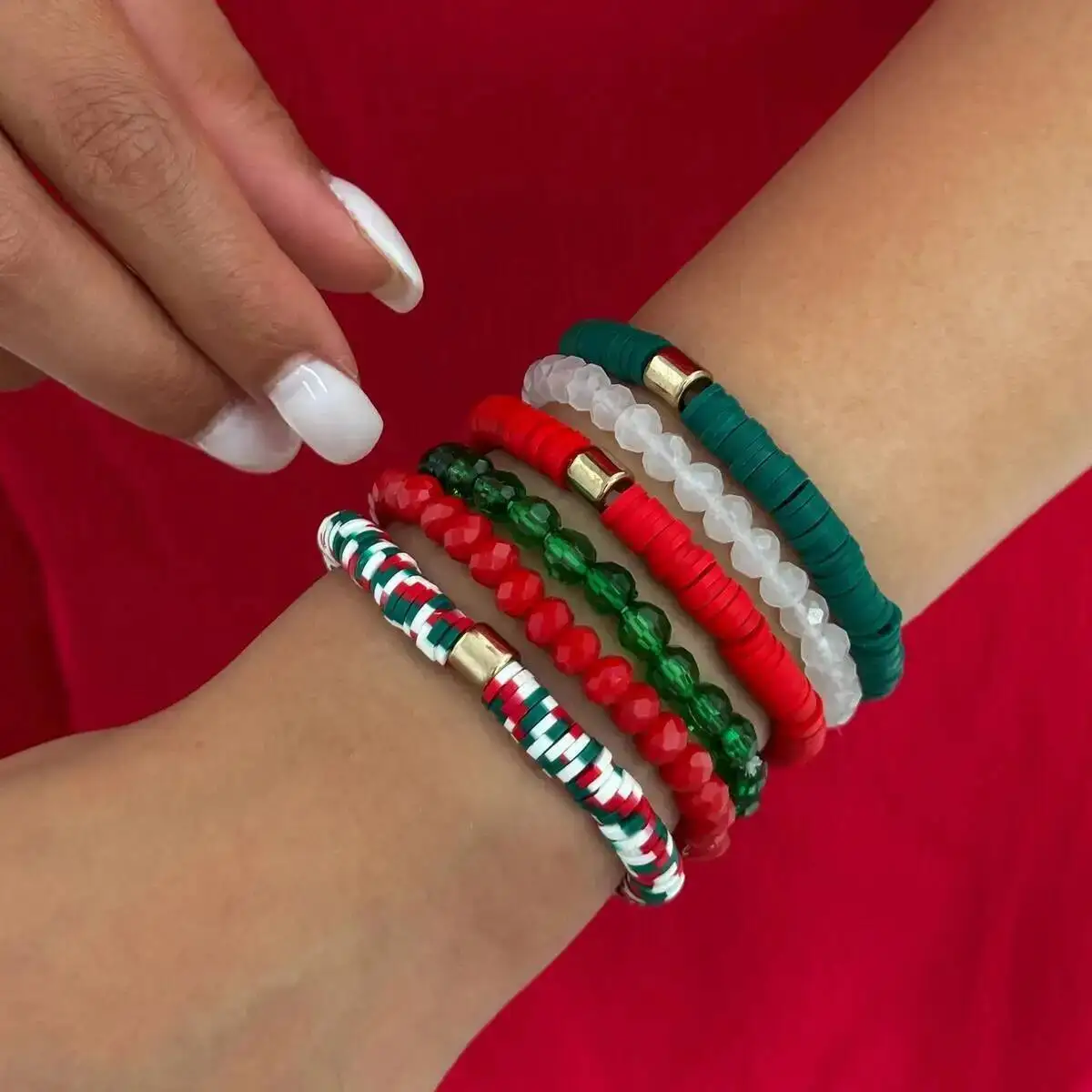

6Pcs/set Y2K Polymer Clay Stackable Bracelets Women Cute Charm Colored Adjustable Elastic Bangles Christmas Jewelry