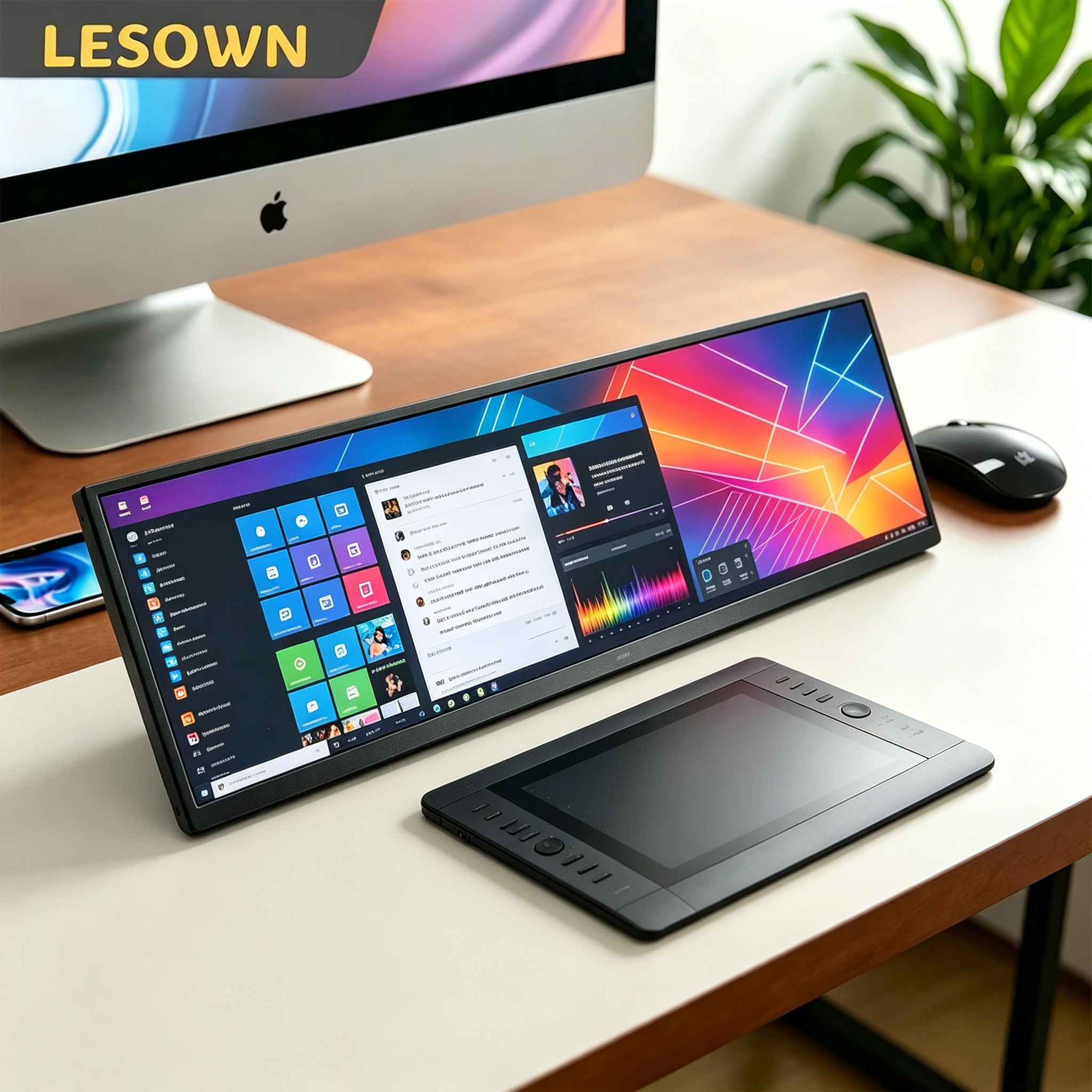 

LESOWN 14.1" Stretched Capacitive Touch Monitor 1920x550 VESA Mount for Desktop PC Interior Modding