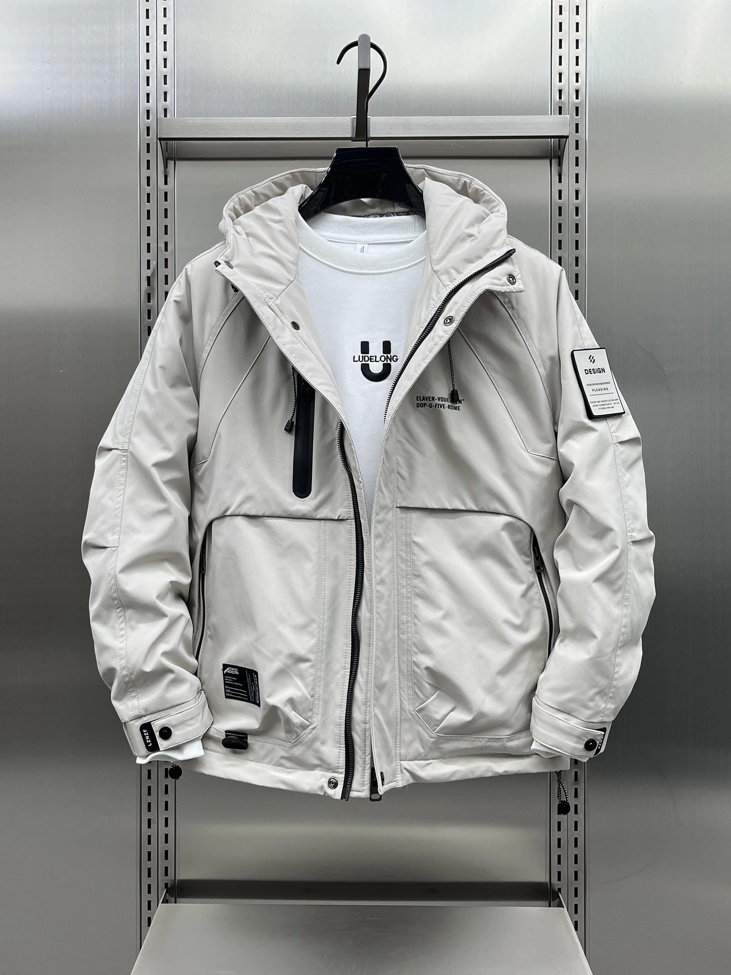 في الهواء الطلق الرجال أسفل Jaet شتاء 2024 جديد Sle الدافئة ملابس العمل معطف البوليستر النسيج الشباب الاتجاه الحديث Sle يندبروف