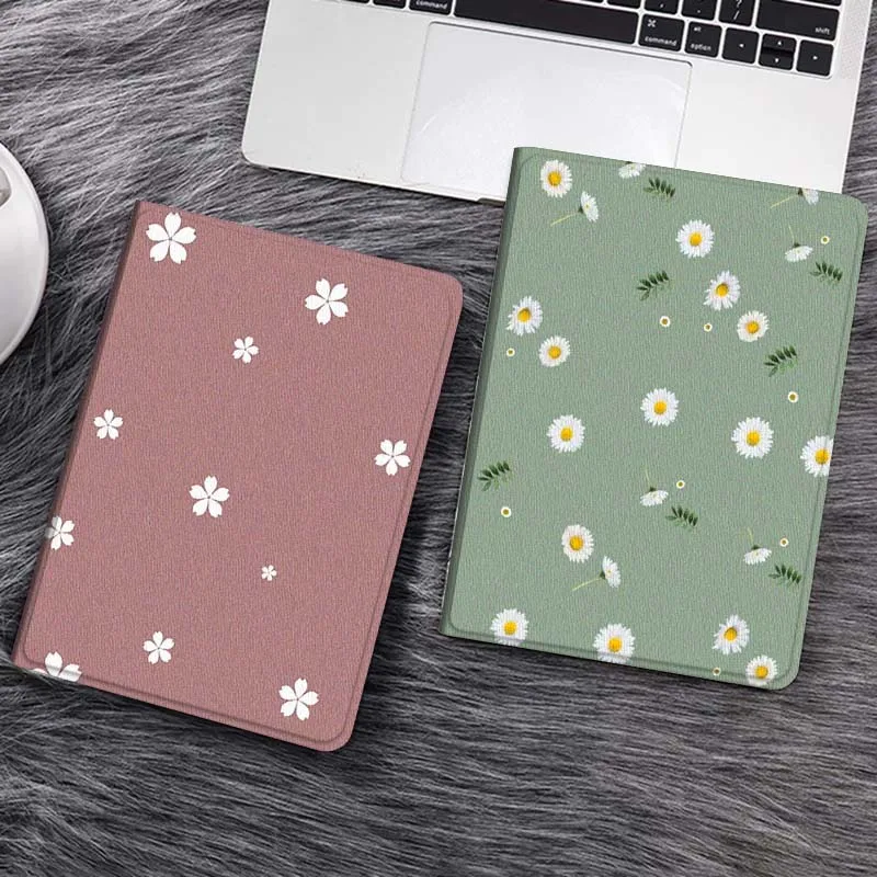 

Pink Background White Flowers Tablet Case For Samsung Galaxy Tab S7 S8 S9 S10 FE Lite Gift