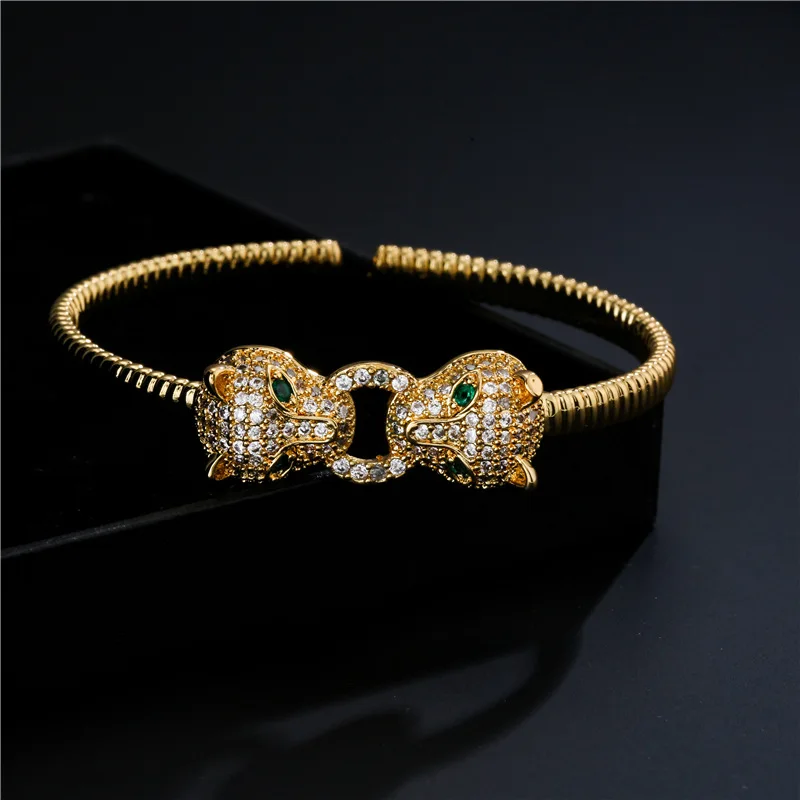 Hot Trendy leopard head open bracelet bangle for Men's 18K gold electroplated gold Bracelet Men and Women Couple Jewelry Gift