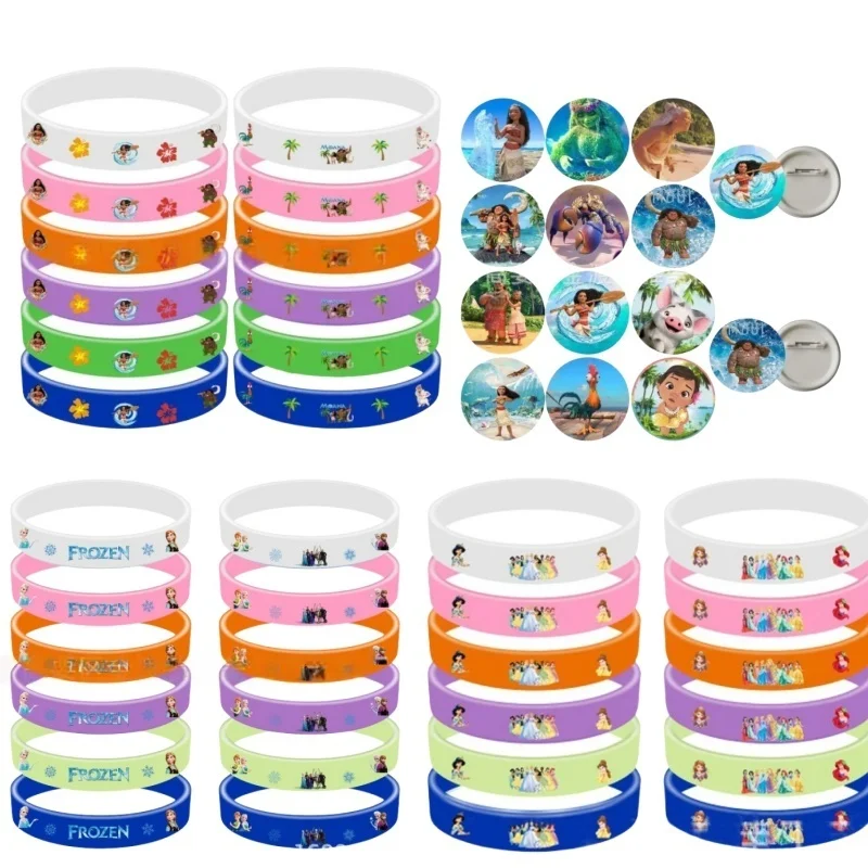 

12pcs Moana movie bracelet silicone wristband badges encanto frozen princess Print Party Kids toy Gift