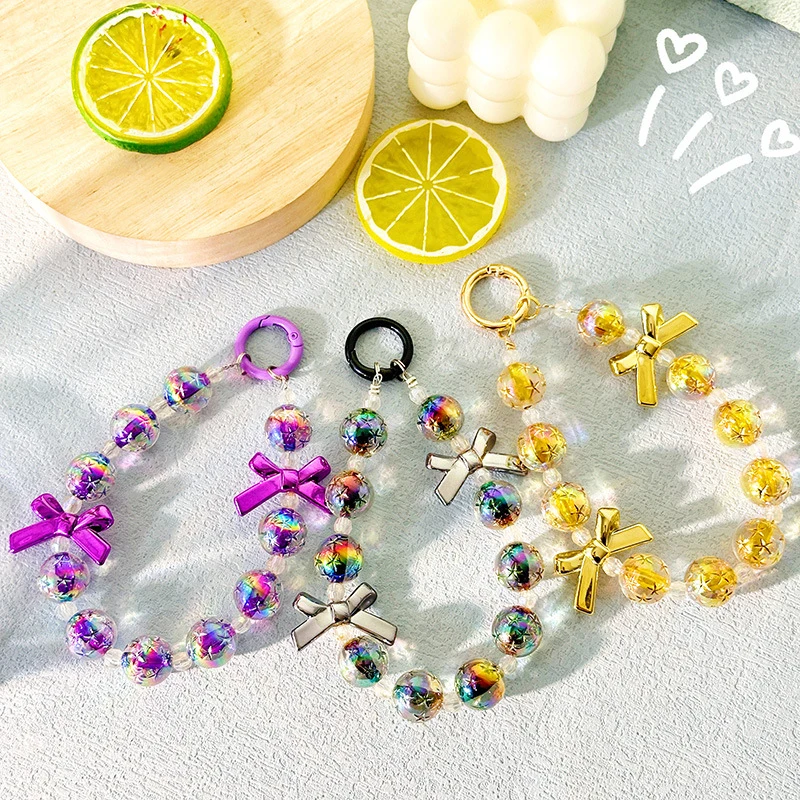Anti Loss Mobile Phone Strap Chain Colorful BowKnot Beaded Pendant Bag Hangings Decoration Gift image 4