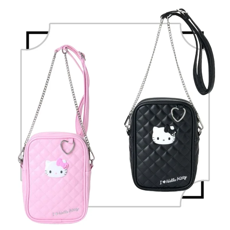 

New Cartoon Girl Chain Crossbody Bag HelloKitty Sanrio Black Portable Mobile Phone Change One-shoulder Storage Bag Birthday Gift