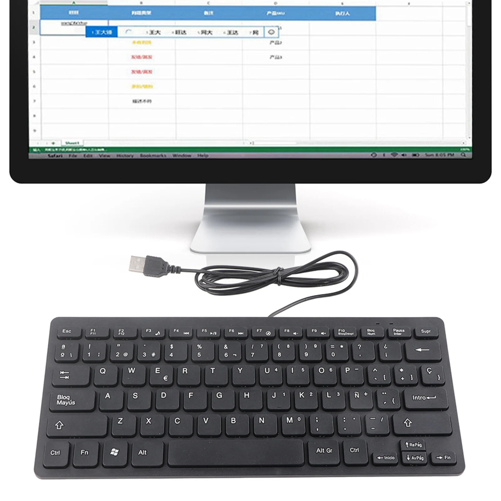 Keyboard Mini Keyboard Wired Mini Portable Spanish Keyboard USB Interface for Desktop Computer Ultra Thin 78 Keys Wired Keyboard