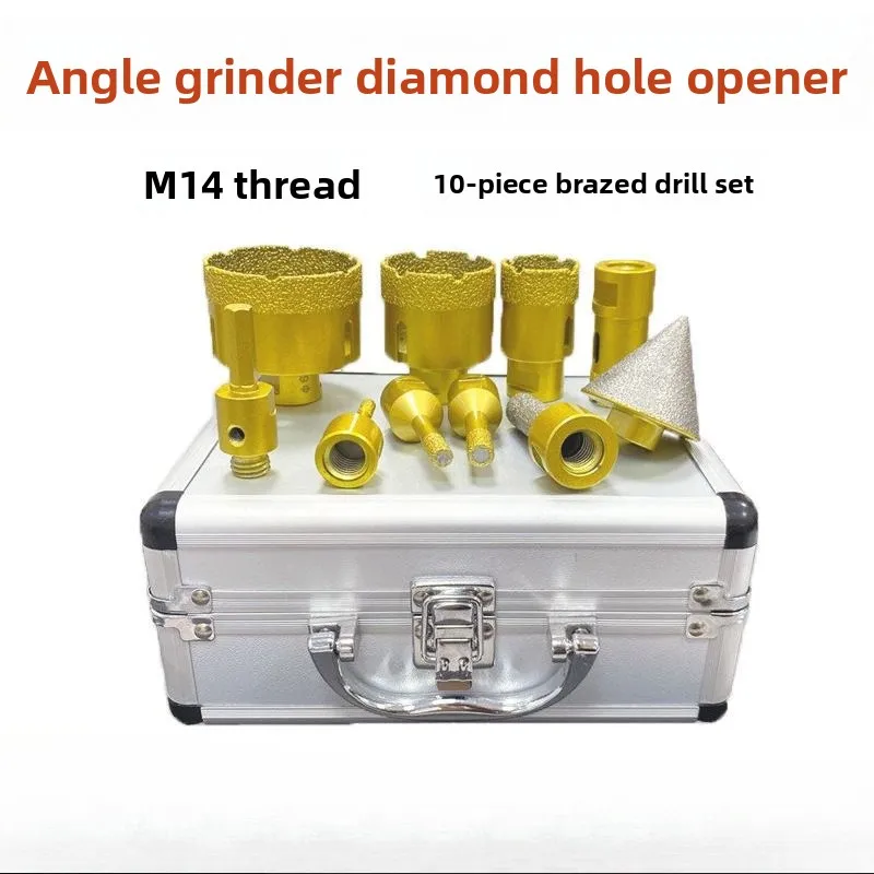 10pc M14 Brazed Diamond Hole Opener Set for Drilling Ceramic Marble Stone Tile Reaming Angle Grinder Ceramic Hole Punching Drill