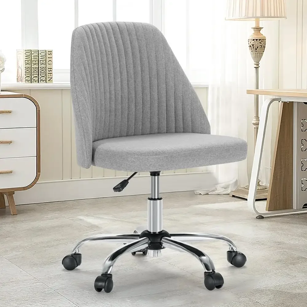 Adjustable Rolling Office Chair Armless Modern Task Chair Study Home Bedroom Silent PU Wheels Comfortable Cushion Stylish Design