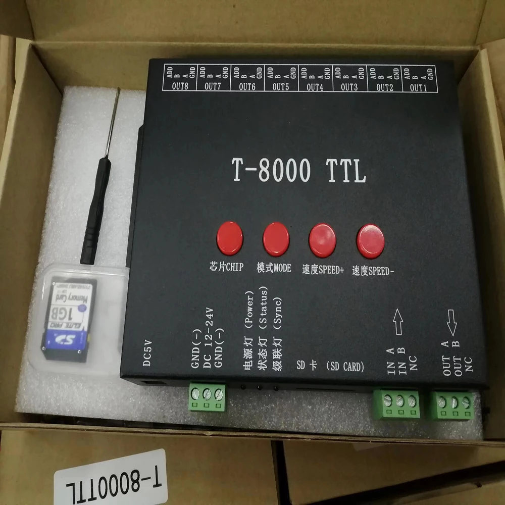 T-8000 TTL LED Pixel SPI Controller DC5V 12V-24V With SD Card Program for ws2812b/WS2811/LPD6803/DMX512 LED Strip Light Tape