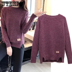 WTEMPO Women Sweaters And Pullovers Autumn Winter Long Sleeve Pullover Solid Pullover Female Casual Short Knitted Sweater