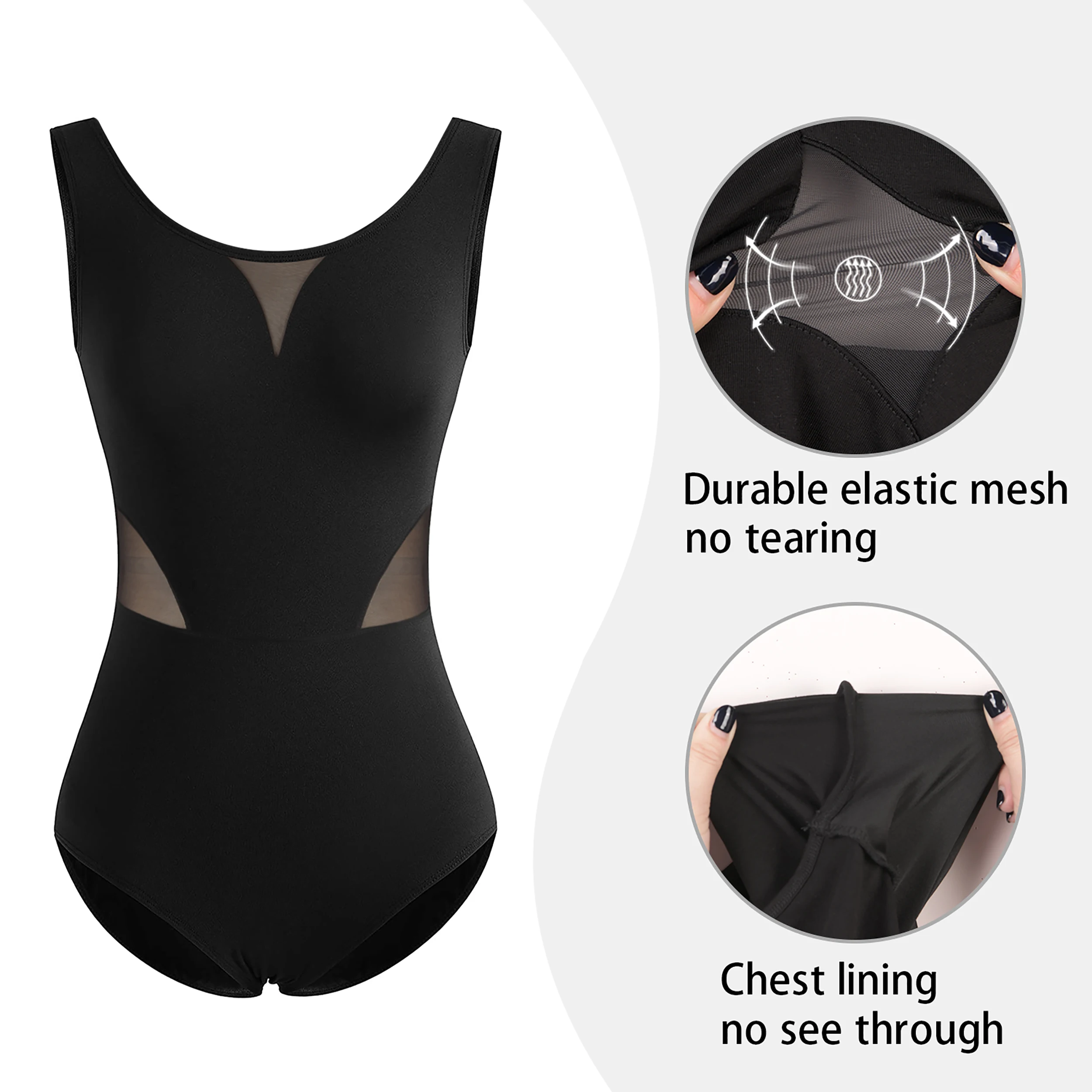 Women Dance Camisole Leotards,Adjustable Straps,Front Breast Lining,Mesh Hollow Back