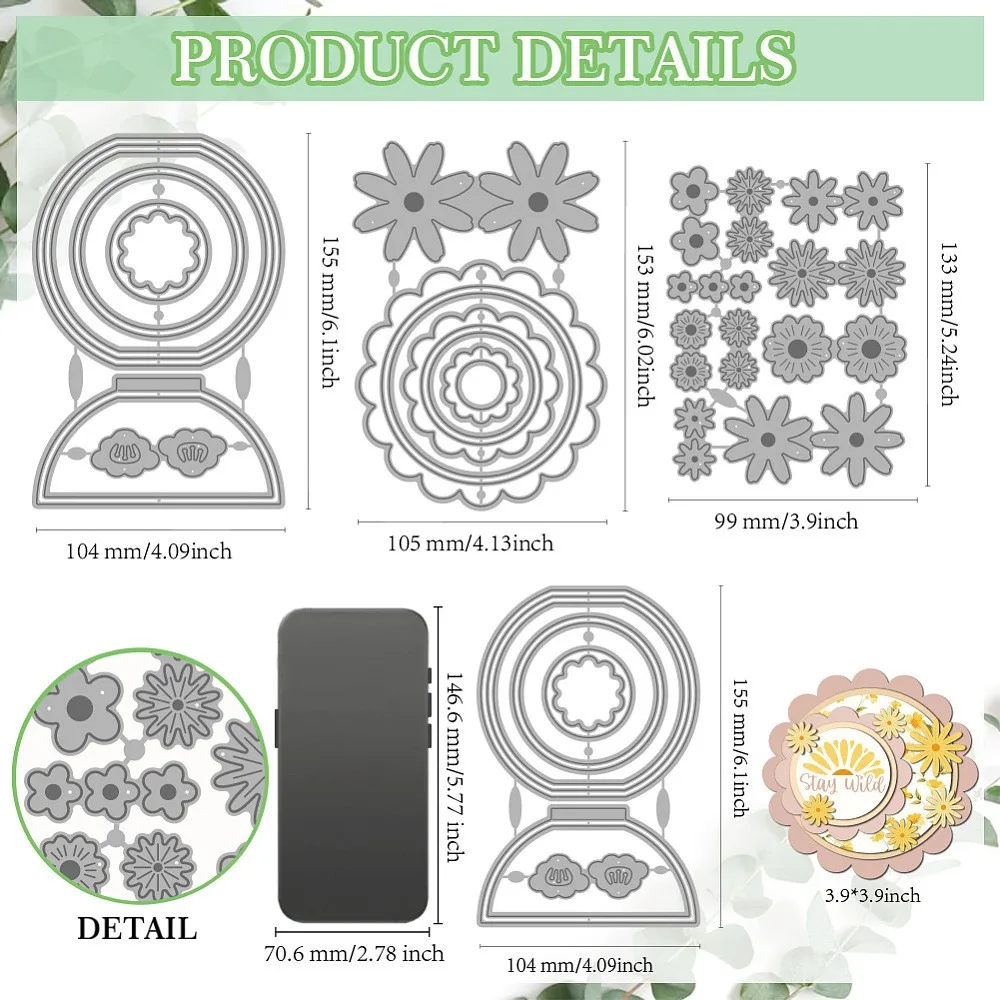 1set Card Decoration Carbon Steel Cutting Dies Stencils for Album Embossing Paper Card Flower 133~155x99~105x0.8mm 3pcs/set