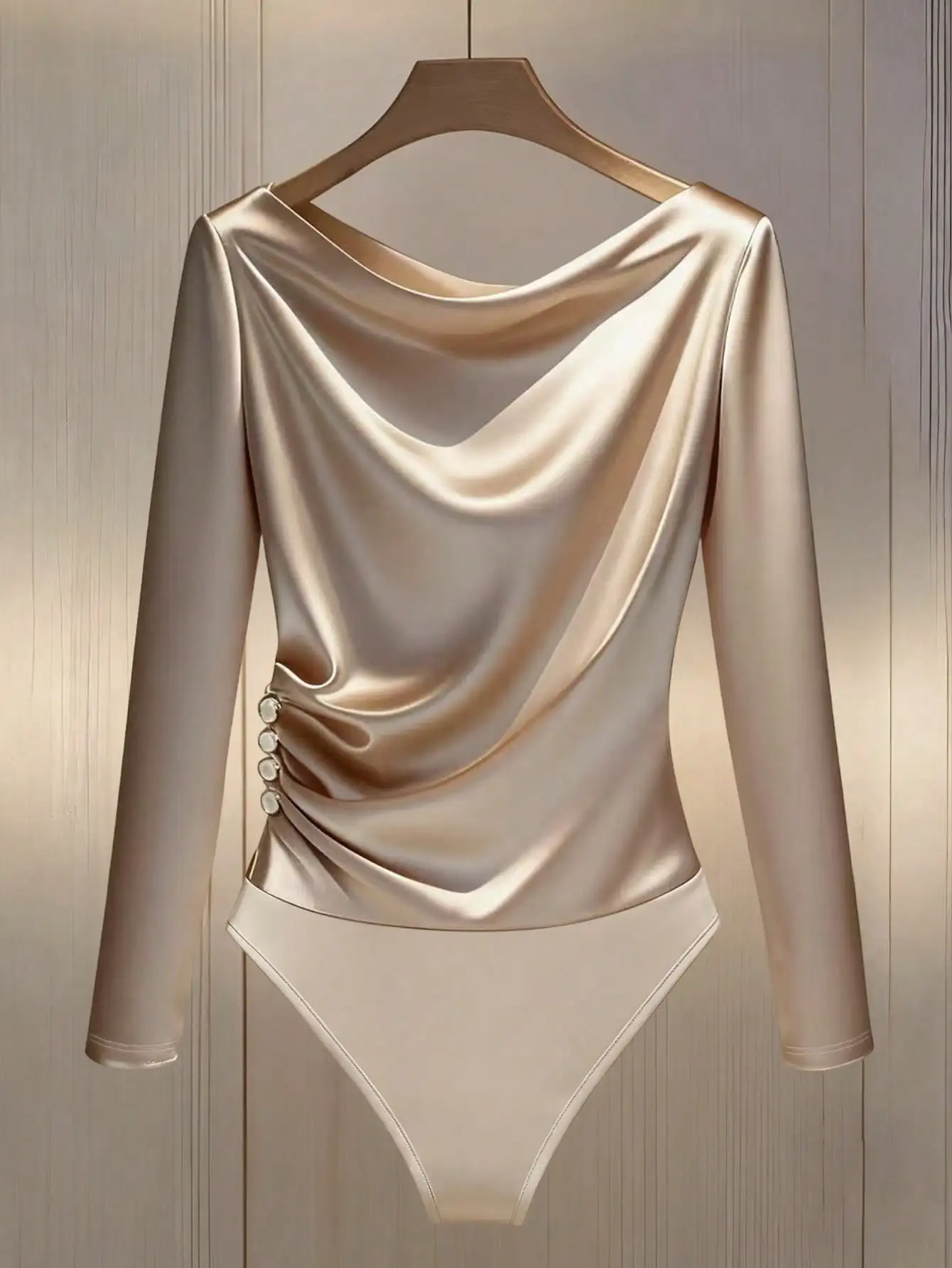 Franclia Women's Minimalist Long Sleeve Side Button Decor Slim Bodysuit For Commuting