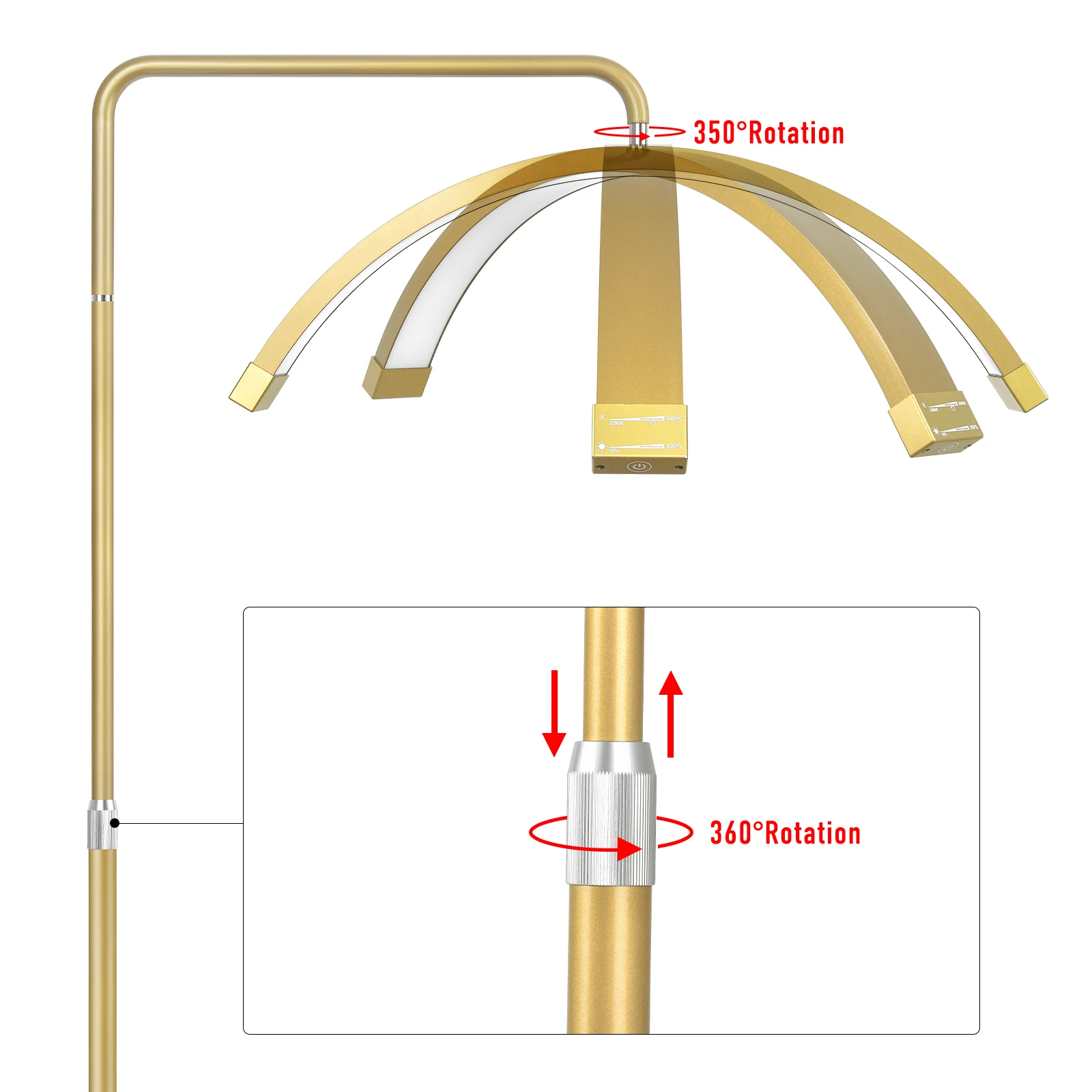 Fusitu-床三脚付きハーフムーン型LEDラッシュライト、美容院用フロアビデオライト、メイクアップ、45w、FT-Y9、ゴールド